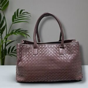 Chocolate Brown Lulu Dharma Woven Vegan Leather Large Tote Bag Shoulder Bag